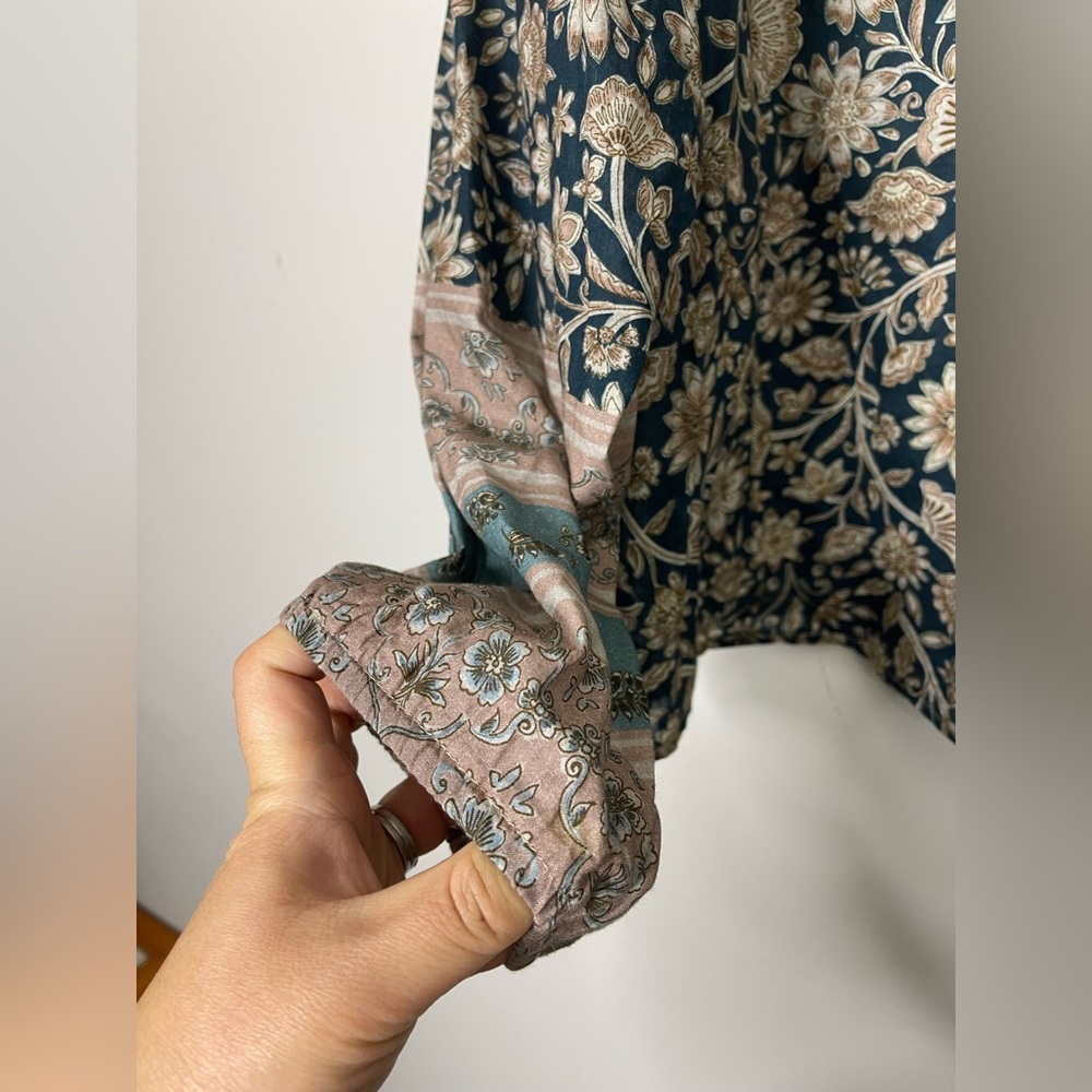 Self Contrast Anthropologie NWOT Made in USA boho Floral Paisley cotton Blouse L - Picture 6 of 11